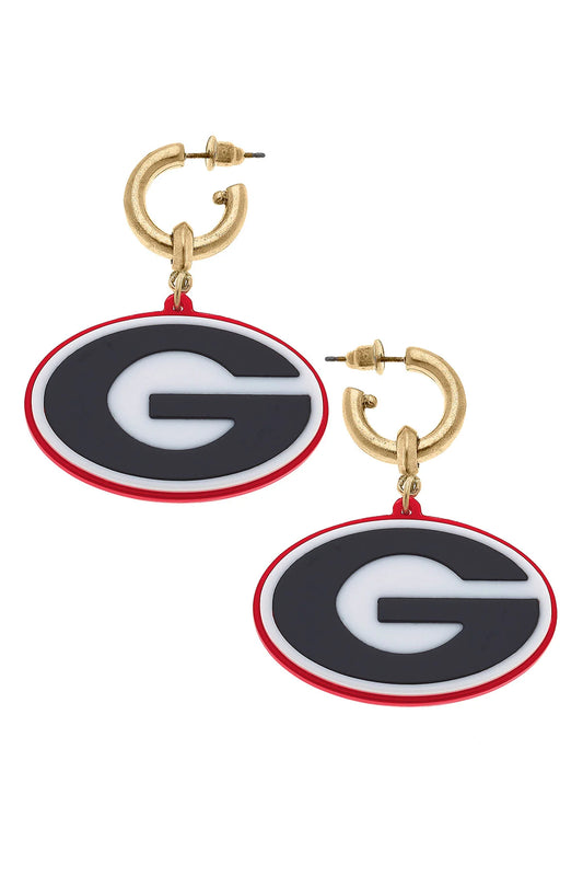 Georgia Bulldogs Resin Logo Drop Hoop Earrings