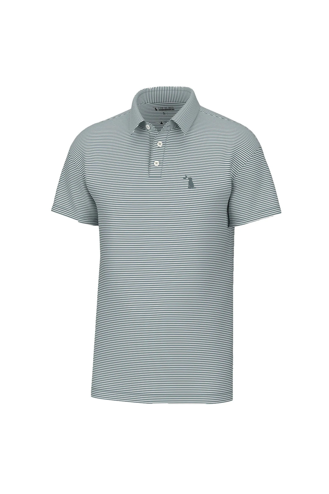 Men’s teal and white stripe polo