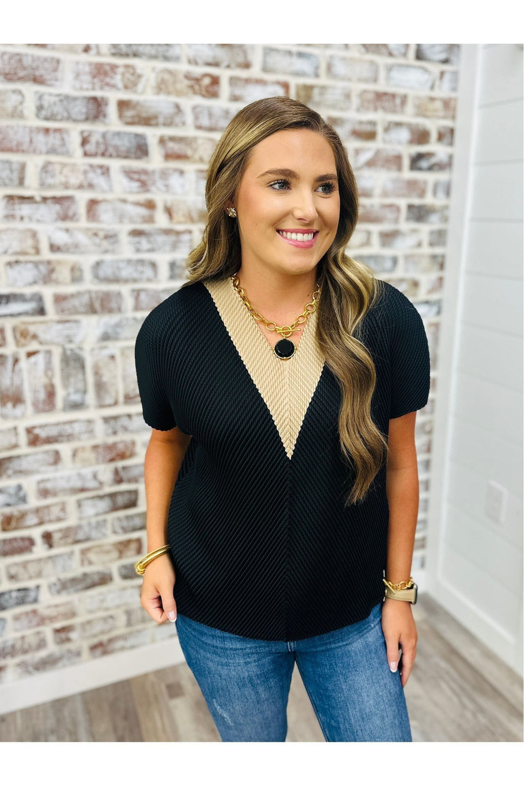 Black Doman Pleated Top