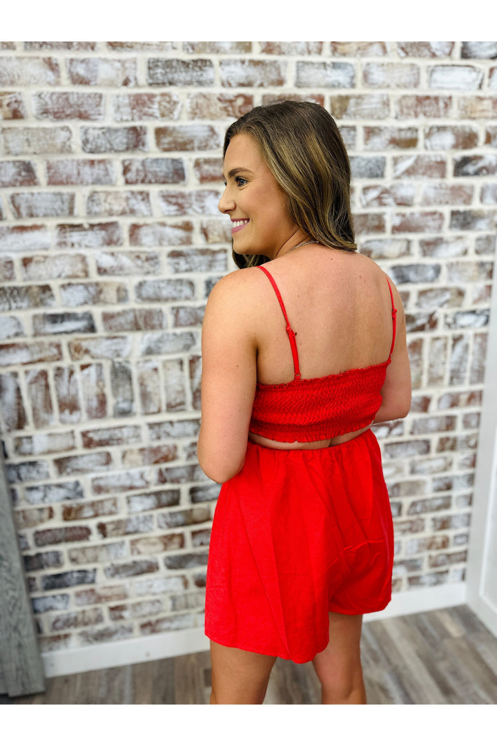 Red Flower Cut Out Romper