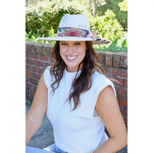 Lucie Hat with Aztec Accents Ivory