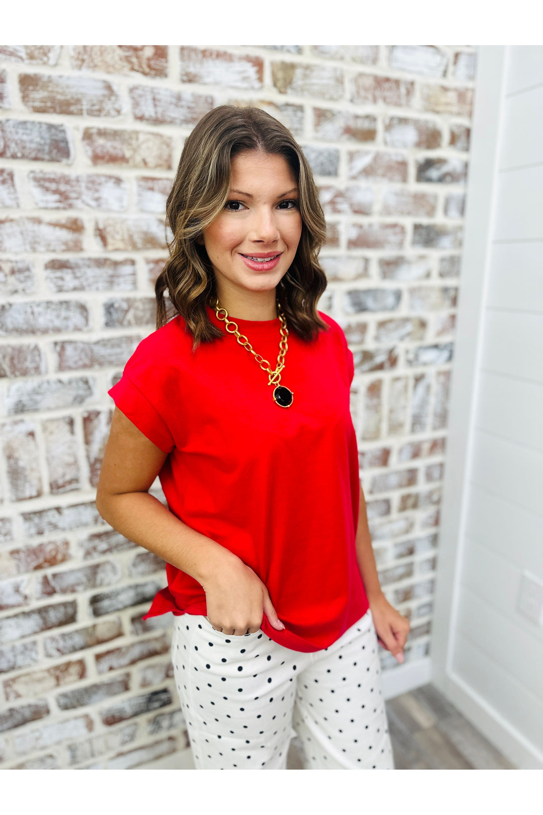 Red Short Sleeve Top