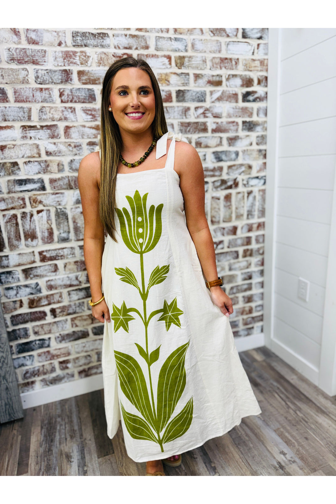 THML Olive Bloom Midi Dress