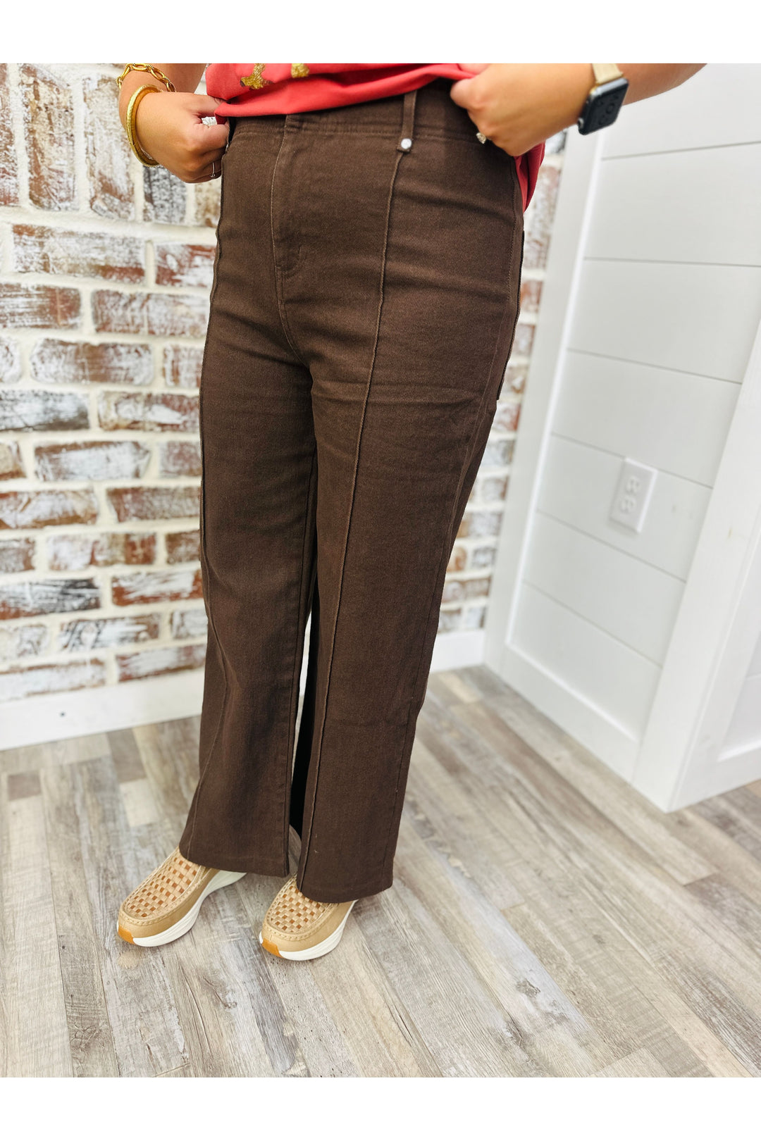 Brown Lines Wide Leg Pants