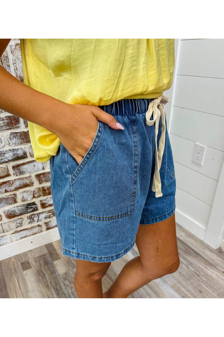 Drawstring Denim Shorts