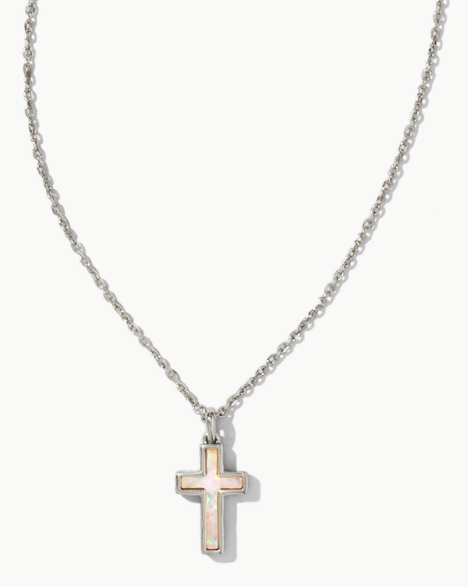 Kendra Scott| CROSS PENDANT NECKLACE RHODIUM WHITE OPAL