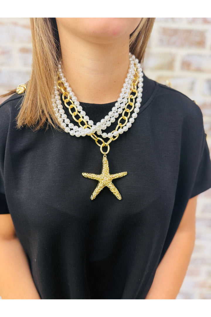Castine Pearl Starfish Layered Necklace