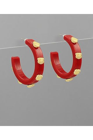 Red Hoops with Gold Bulldog earrings