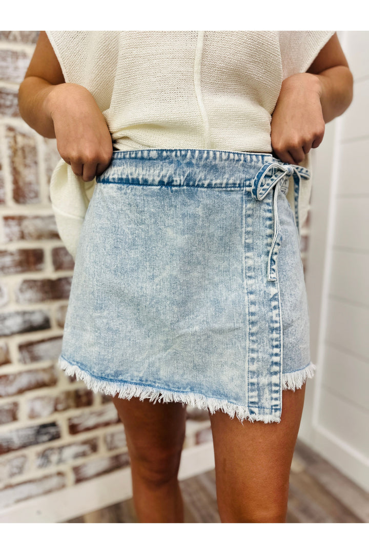Washed Denim Skort