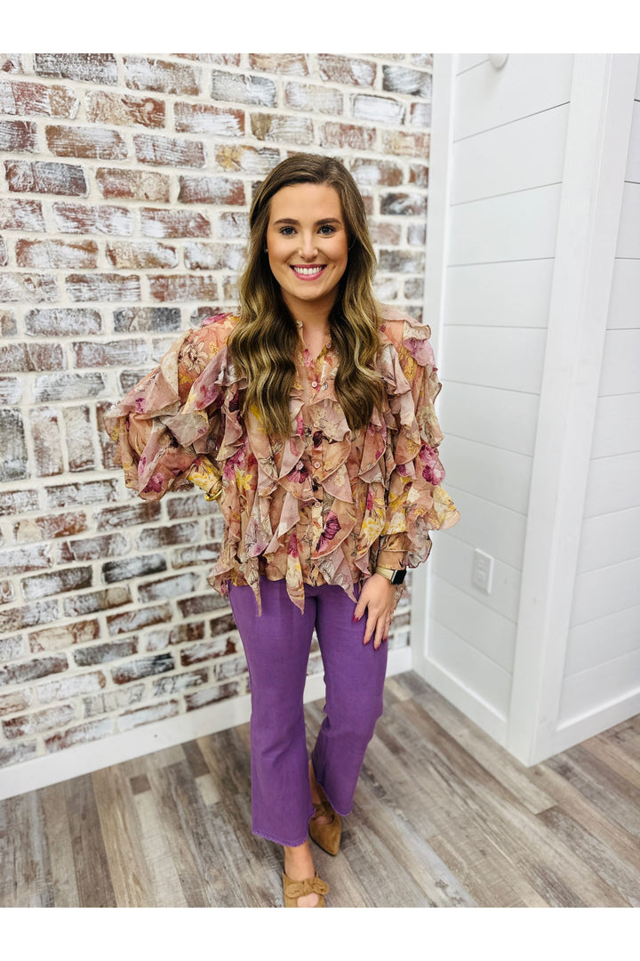Purple High Waisted Flare Pants