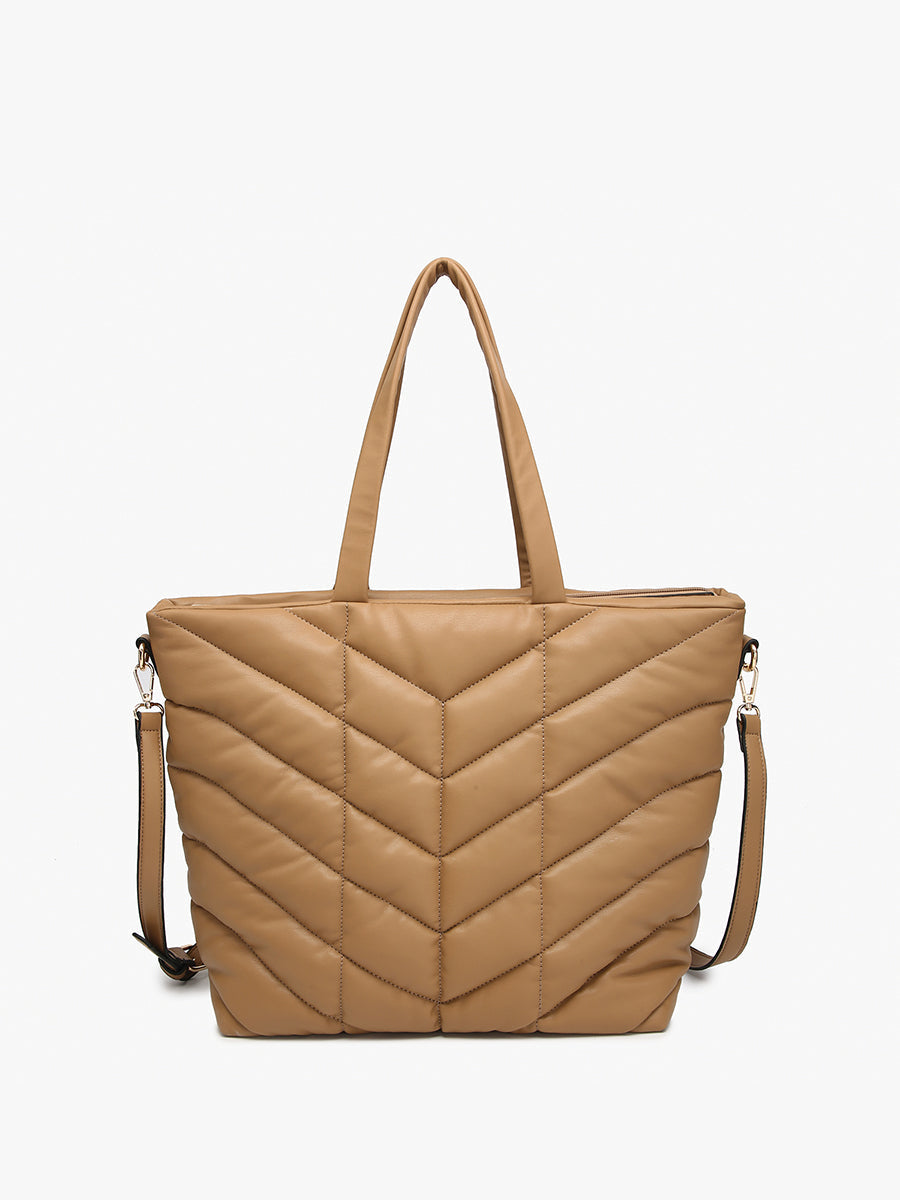 Sand Brinley Vegan Quilted Chevron Tote