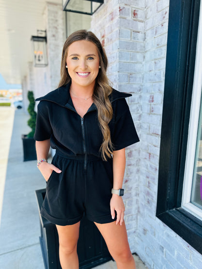 Black Full Zip Romper