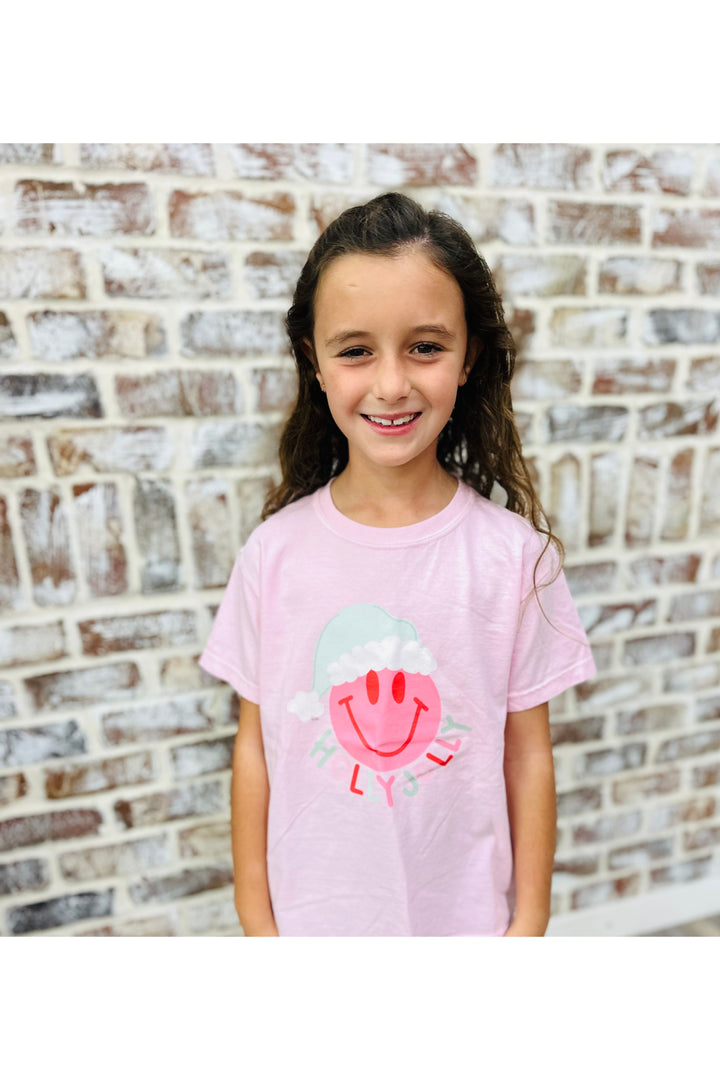 Girls smiley holly jolly tshirt 
