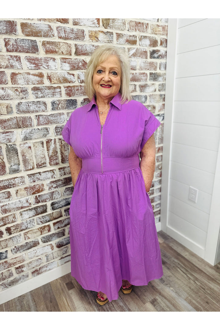 CURVY Lilac Zip Midi Dress