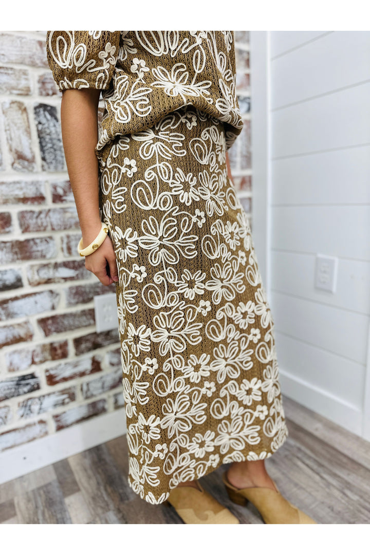 Embroidered Babe Midi Skirt