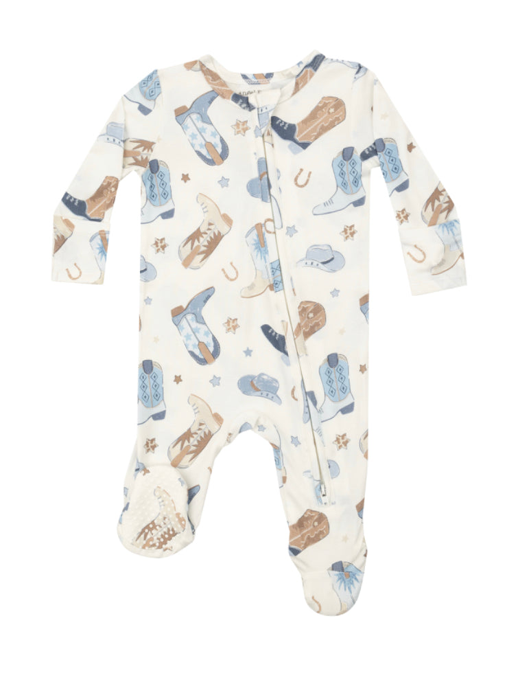 Cowboy Boots Blue - 2 Way Zipper Footie 0-3m