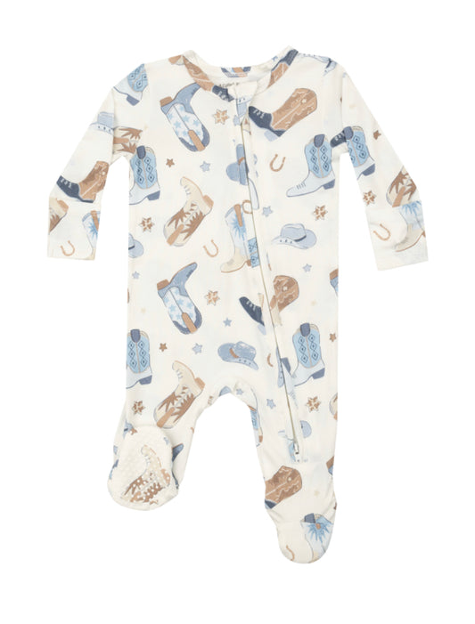 Cowboy Boots Blue - 2 Way Zipper Footie 0-3m