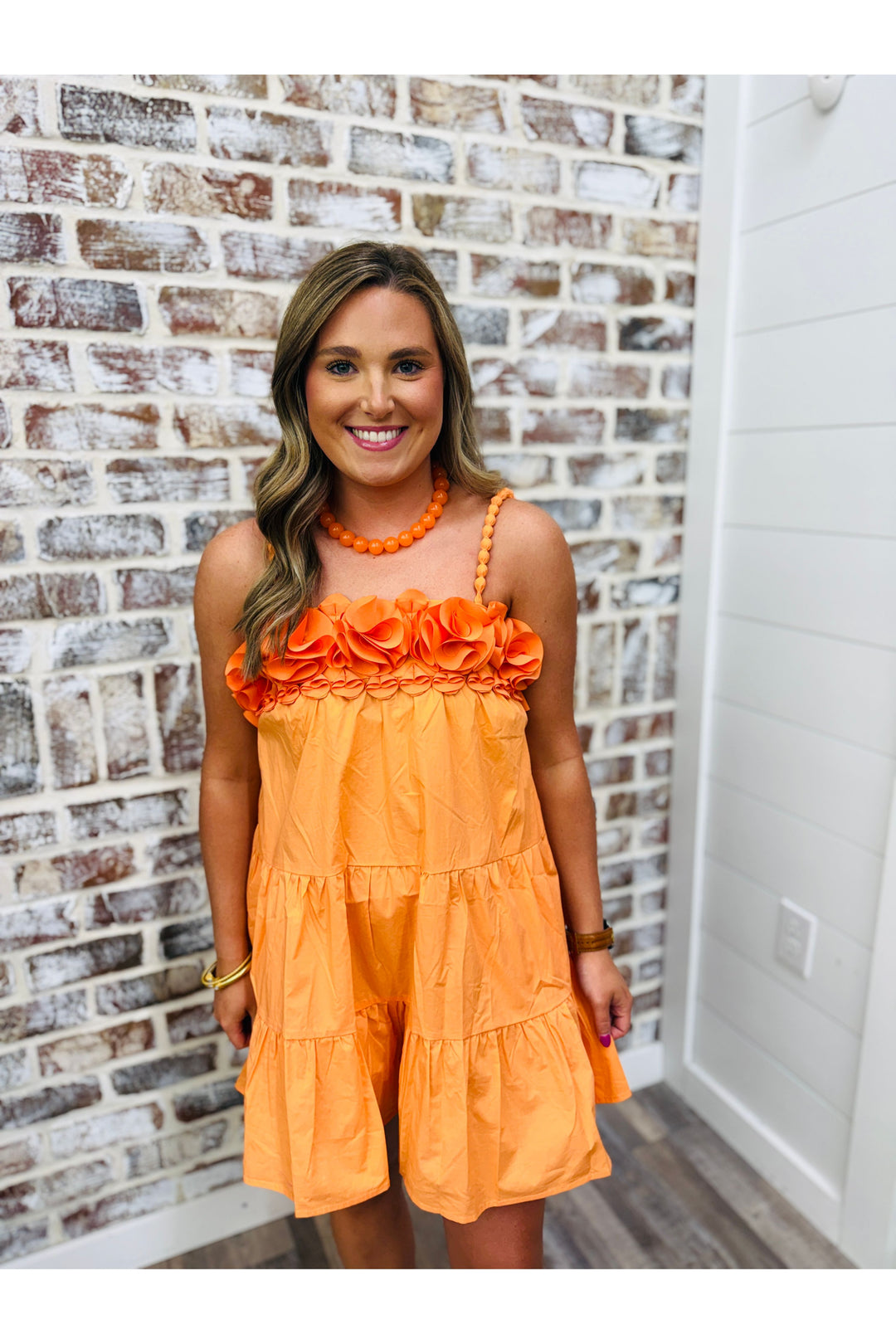 Citrus Beaded Flower Romper