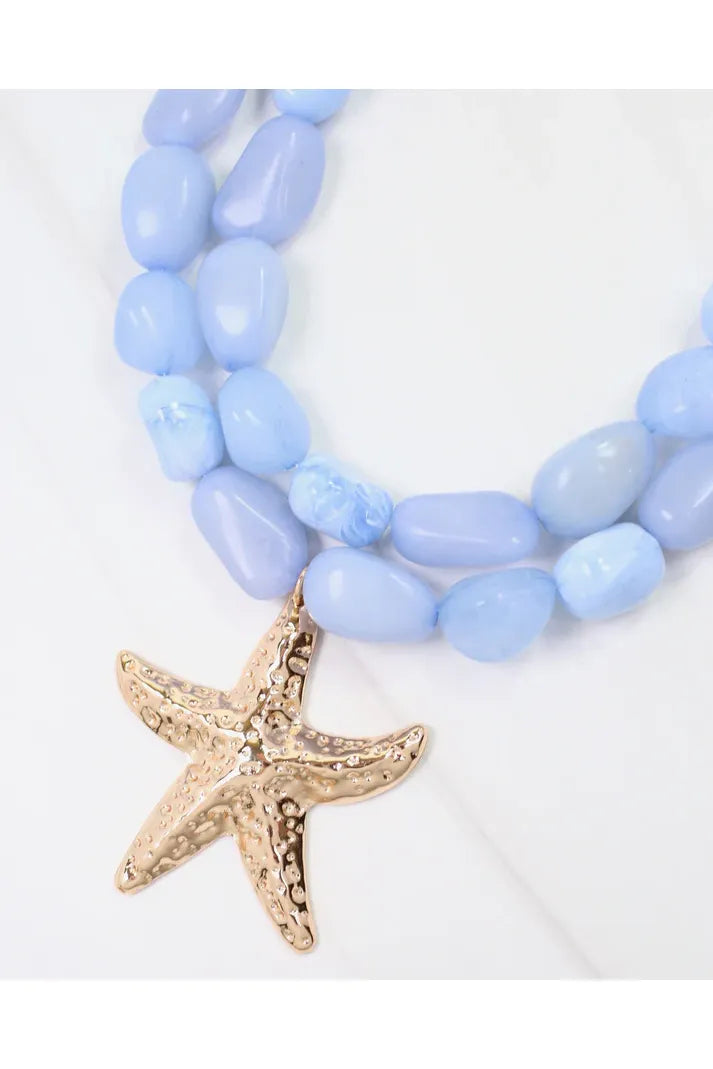Queensland Marble Layered Starfish Necklace Dusty Blue