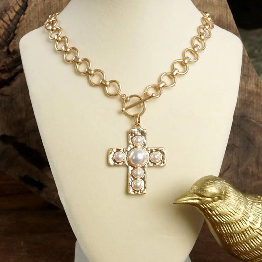 Cross Necklace – Worn Gold Tone