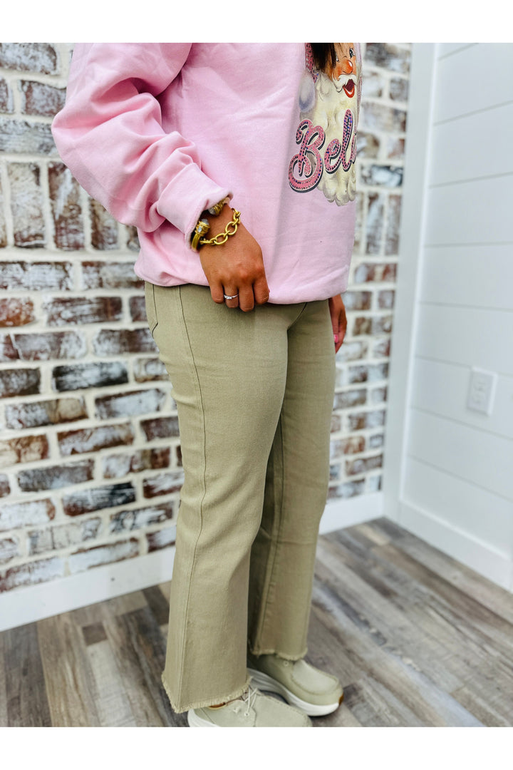Khaki High Waisted Flare Pants