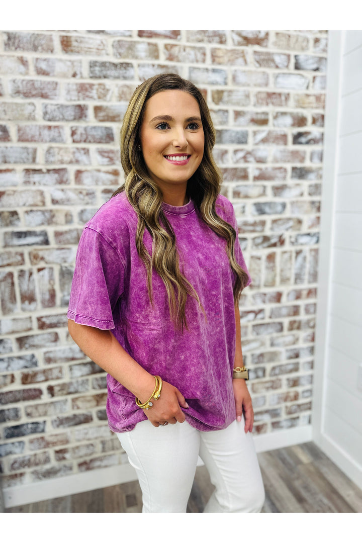 Oversized Plum Acid Wash Tee