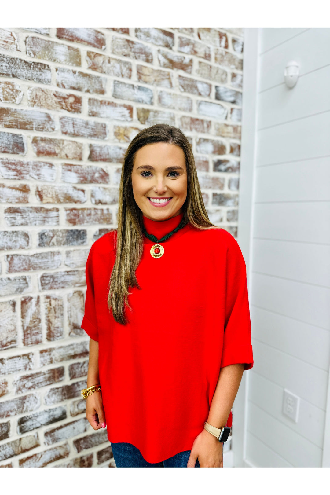 Rolled Sleeve Red Top