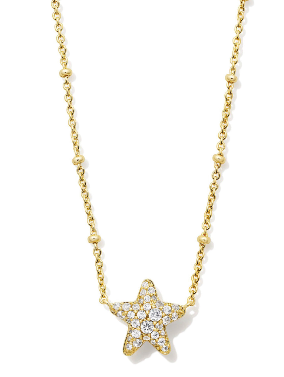 Kendra Scott| JAE STAR PAVE SHORT PENDANT NECKLACE GOLD WHITE CRYSTAL