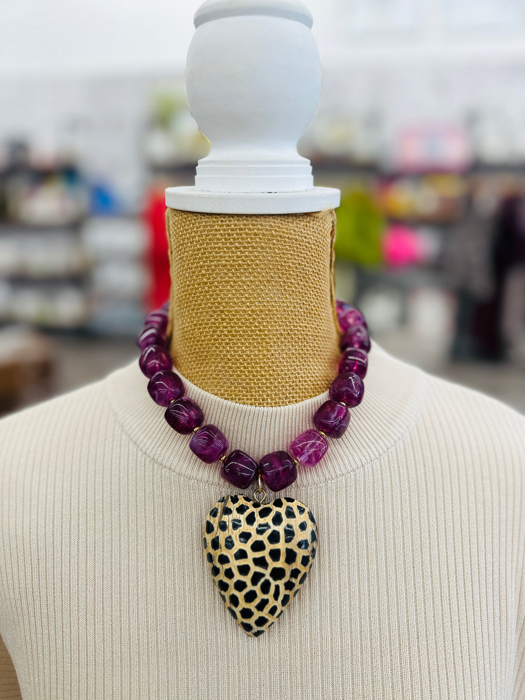 Mega Heart Necklace - Purple + Speckled