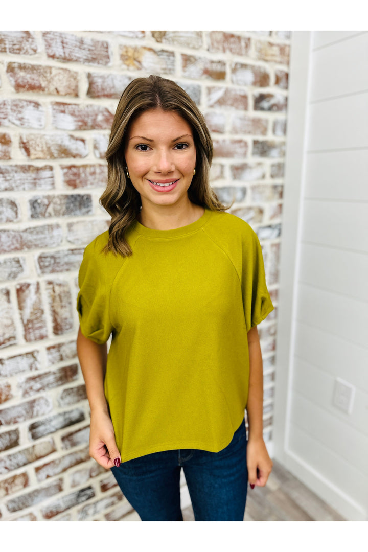 Light Olive Puff Top