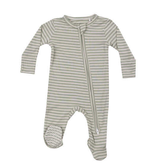 Bamboo Desert Sage Stripe - 2 Way Zipper Footie-0-3m