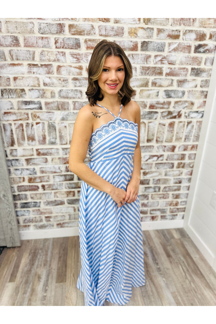 Scallops & Stripes Maxi Dress
