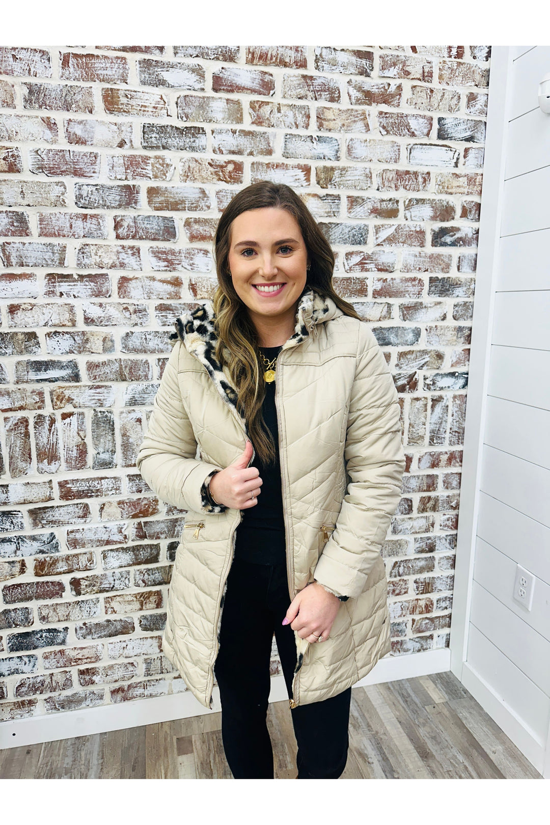 Leopard Fur Reversible Puffer Jacket