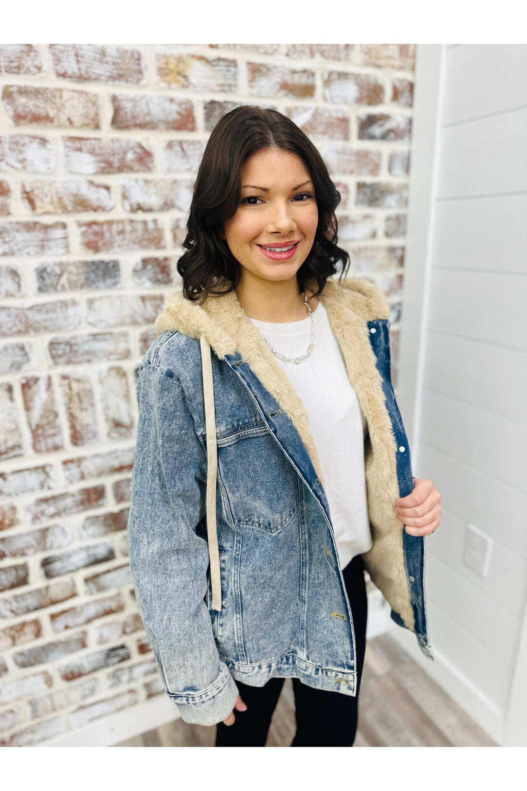 Button Down Faux Hooded Jacket