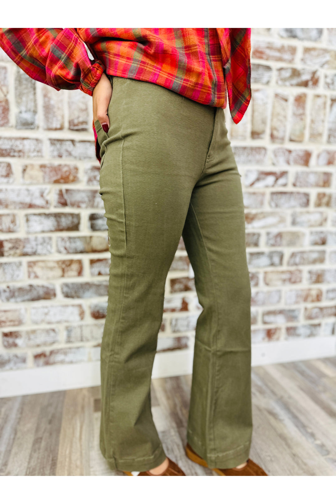 Faded Olive High Waisted Wide Flare Pants
