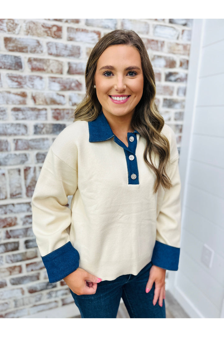 Pop Of Denim Sweater