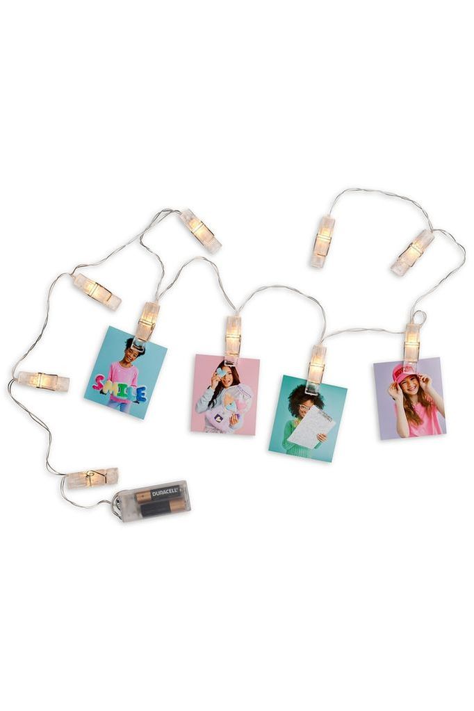 Photo clip string lights 10 LED lights on a 65" long string.  Packaged in a box
