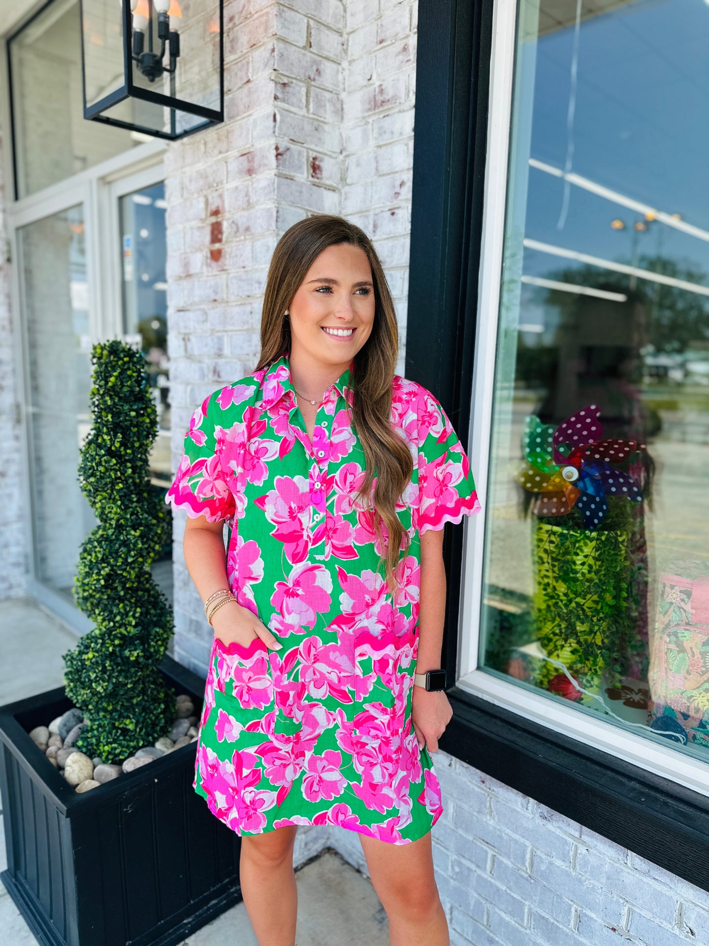 Green + Pink Flowers Dress