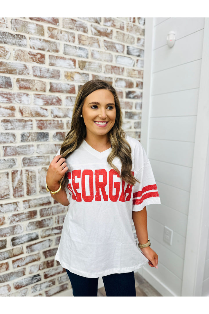 Georgia V-Neck Varsity Tee