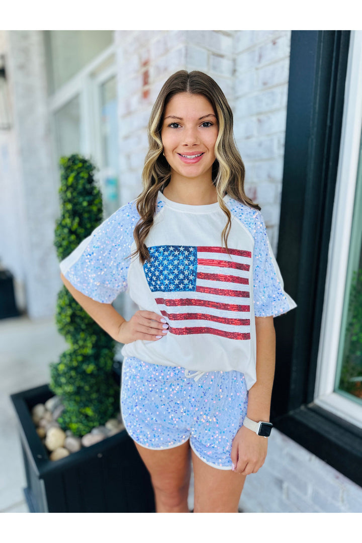 White Sequin Shorts