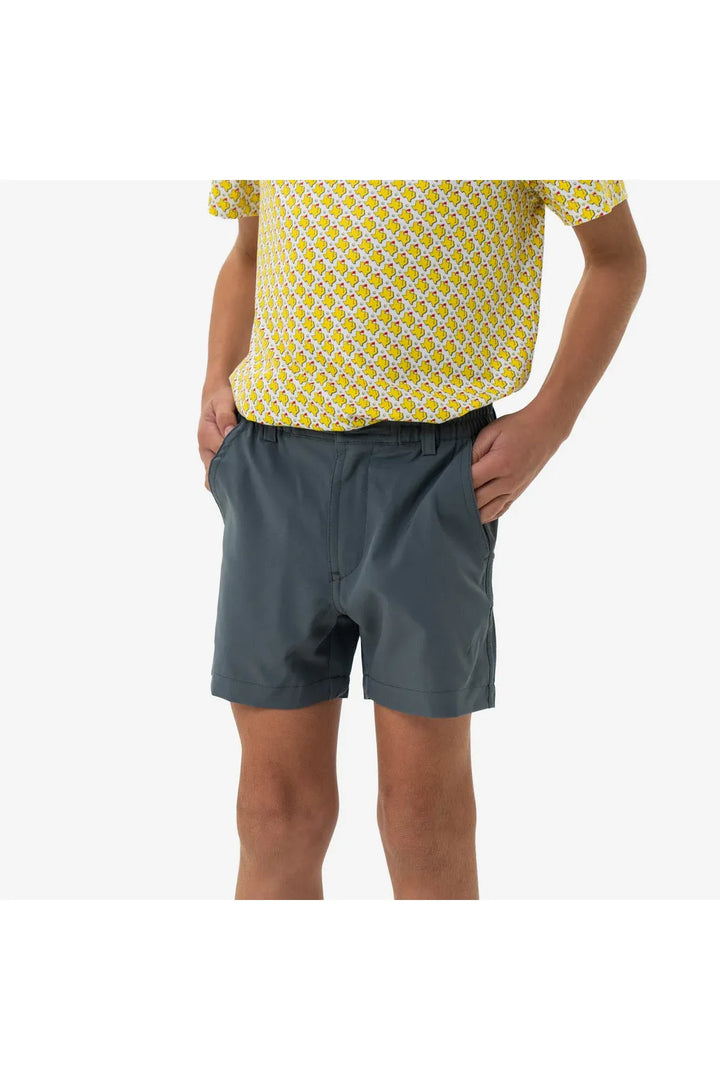 Youth Burlebo Everyday Short - River Rock Grey - Classic Deer Camo Pocket