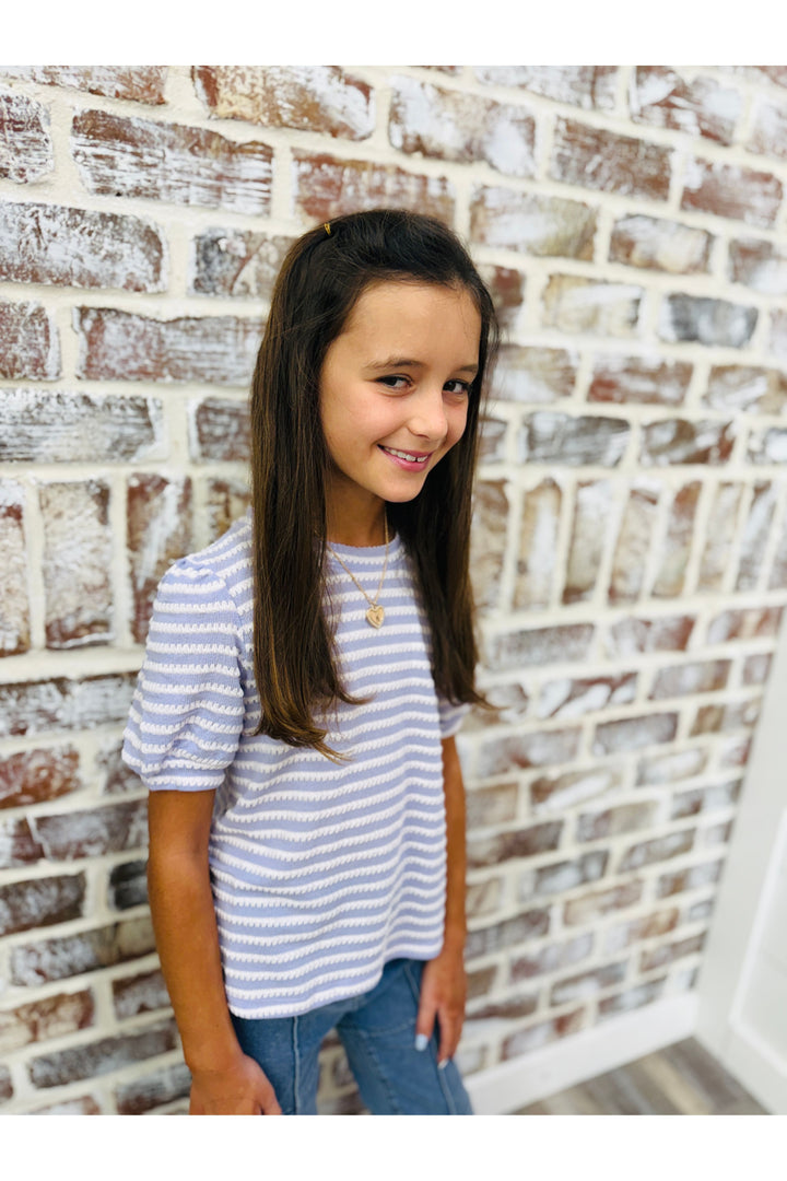 Youth Textured Stripe Knit Top - Lavender
