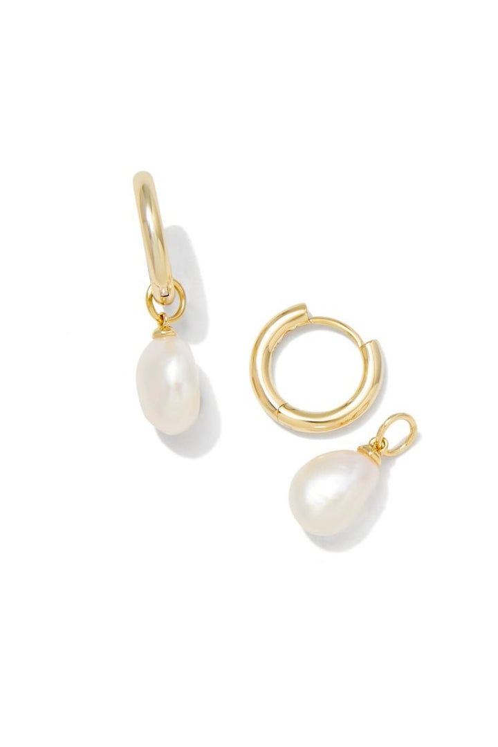 Kendra Scott | Willa Gold Pearl Huggie Earrings in Freshwater Cultured Pearl