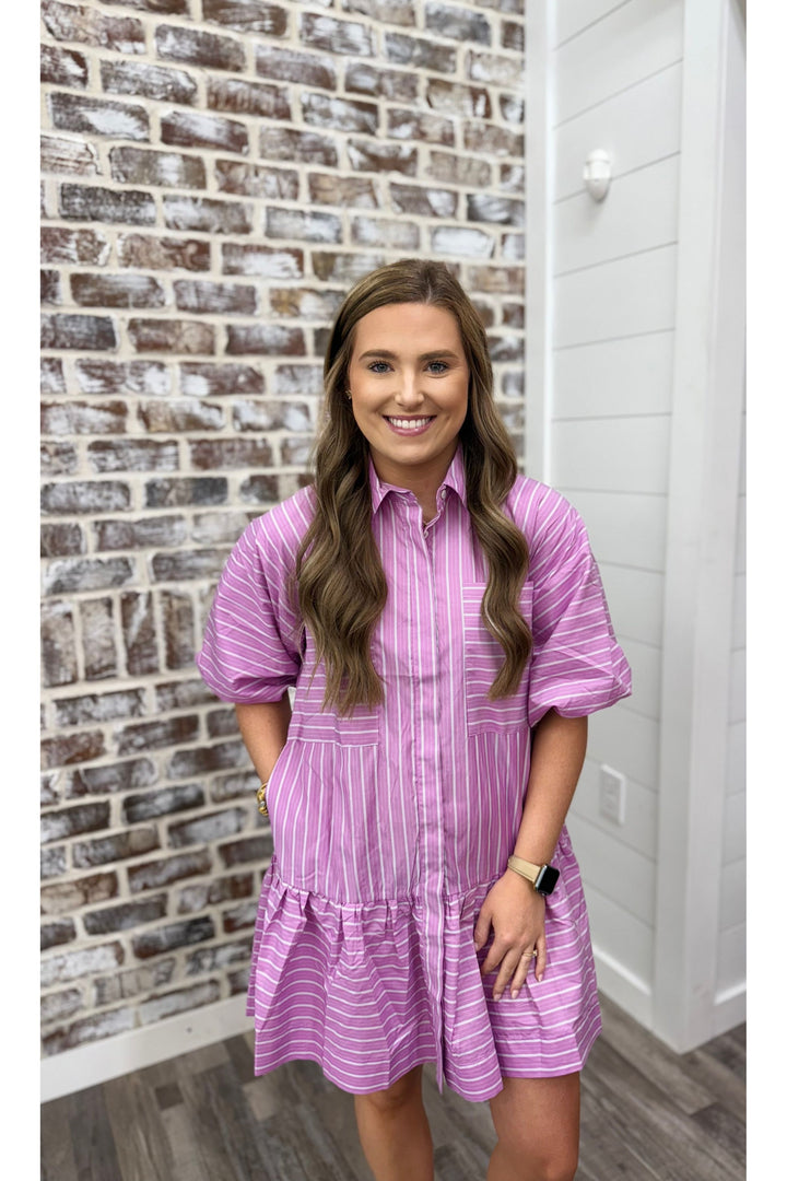 Karlie Stripe Poplin "Ana" Pocket Dress