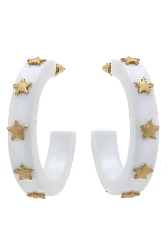Liberty Star Resin Hoop Earrings in White
