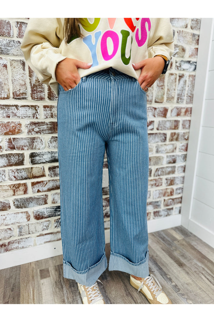 Striped Wide Cuffed Pants