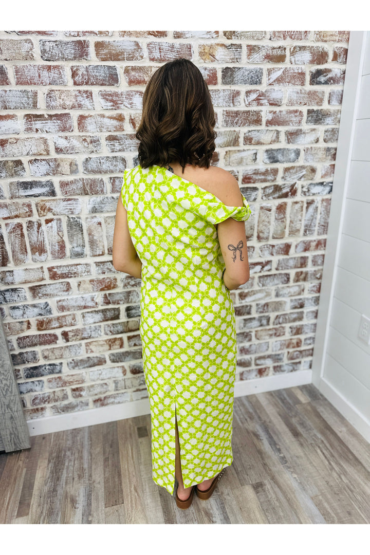 Chainlink Asymmetrical One Shoulder Midi Dress