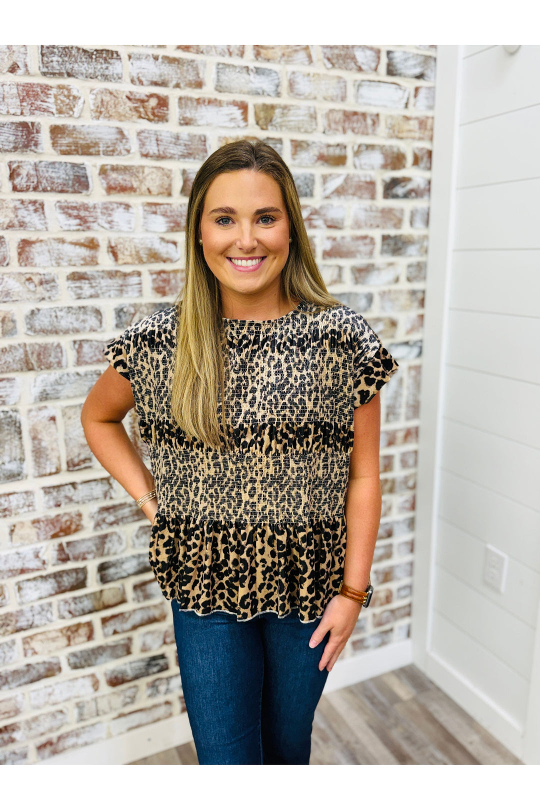 Velvet Leopard Smocked Peplum