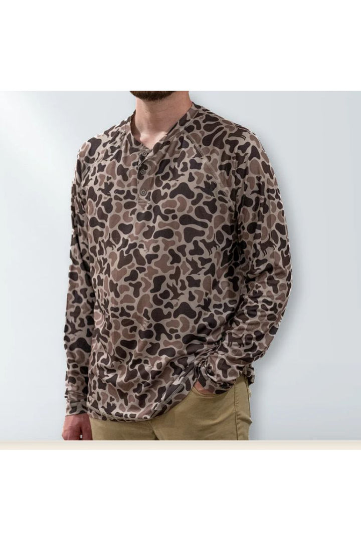 Combat Waterfowl | 3 BUTTON HENLEY | MOSUL CAMO