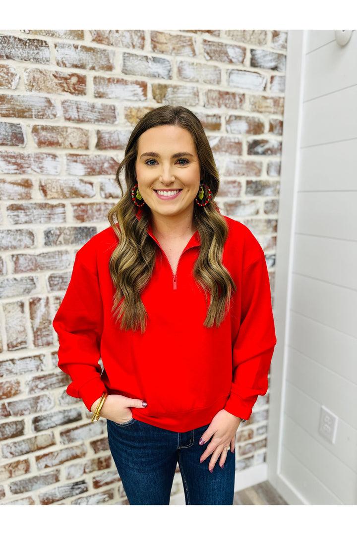 Red Half-Zip Pullover
